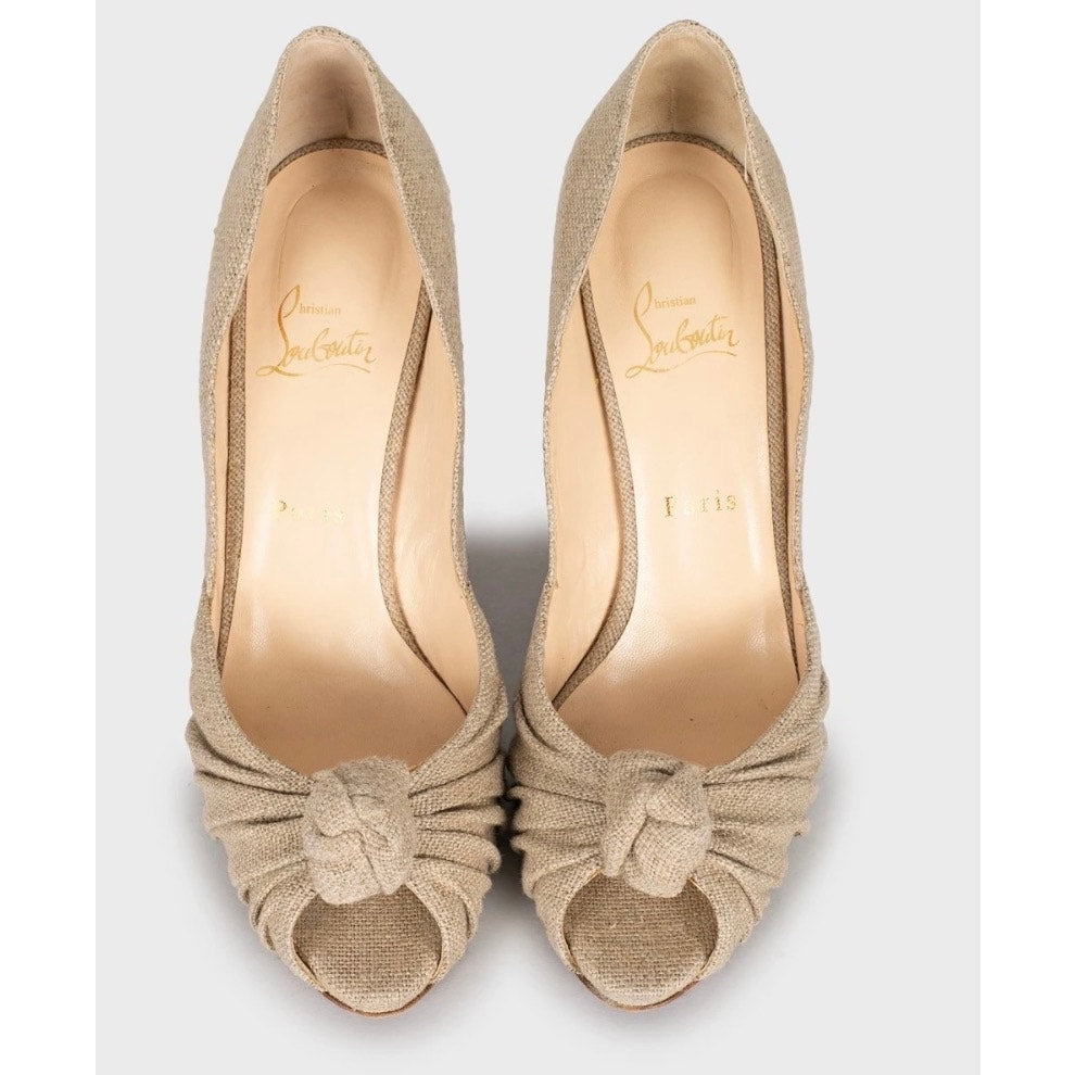 Christian Louboutin Beige Textile Open Toe Pumps 39.5 pre-owned