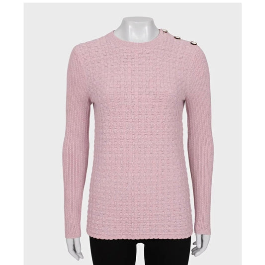 Chanel Pink Knit  Accent Buttons Sweater Sz. FR42/XL Pre-owned