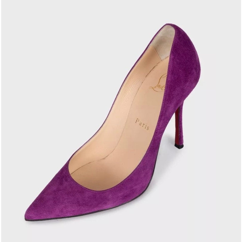 Christian Louboutin Purple Suede Pointed Toe Pumps sz.37.5 Pre-owned