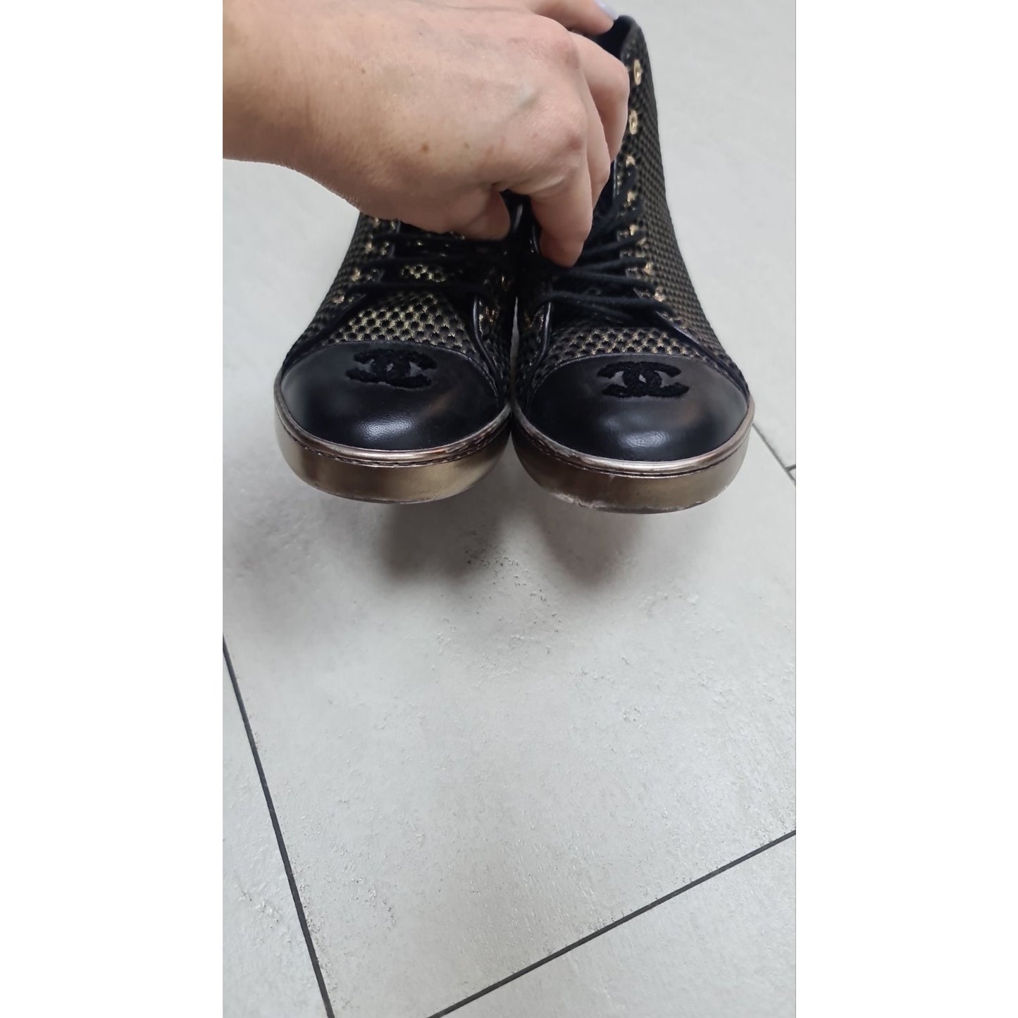 Chanel Lace -Up Glossy High-Top Sneakers  Sz.37,5