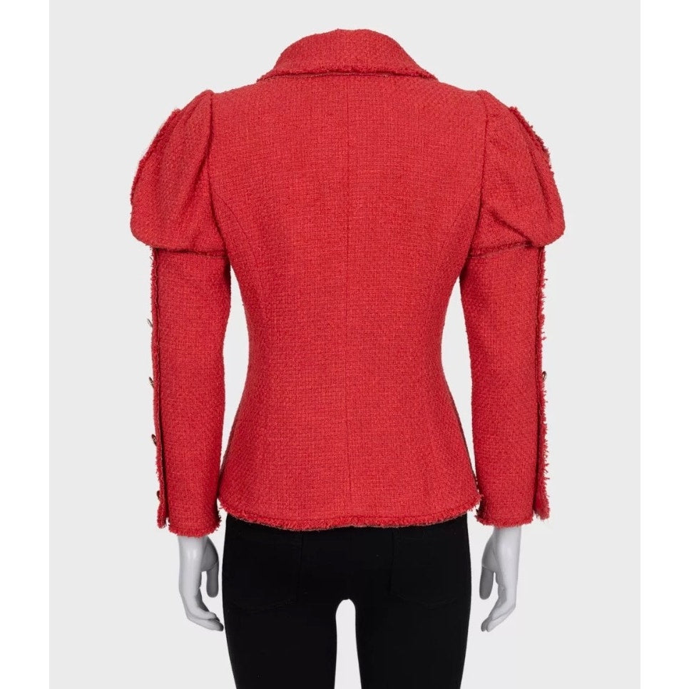 Chanel Spring 2010 Red Tweed Puffed Shoulders Jacket FR38 pre-owned