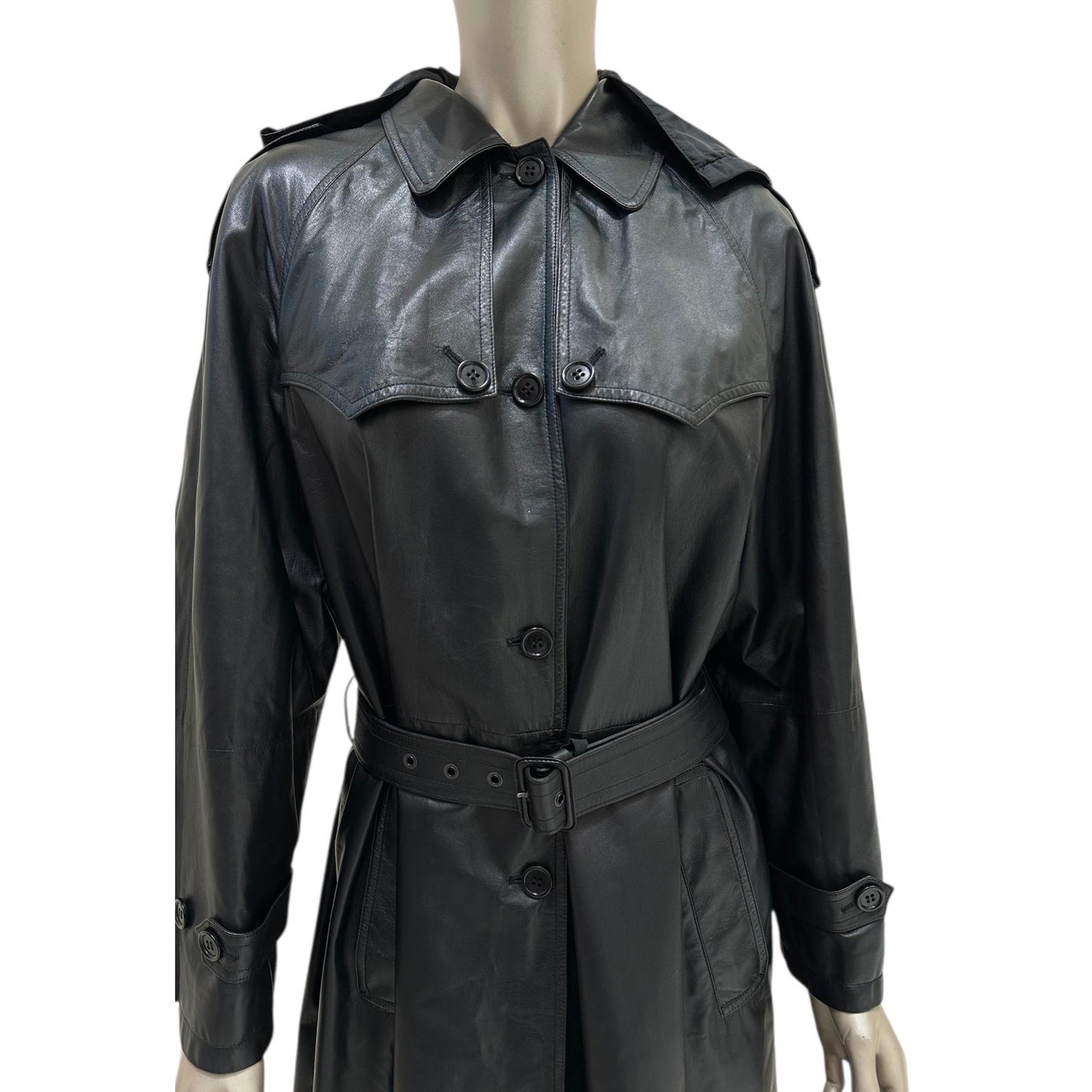 Prada Black Leather Trench Coat with Detachable Hood - IT 40 Pre-owned