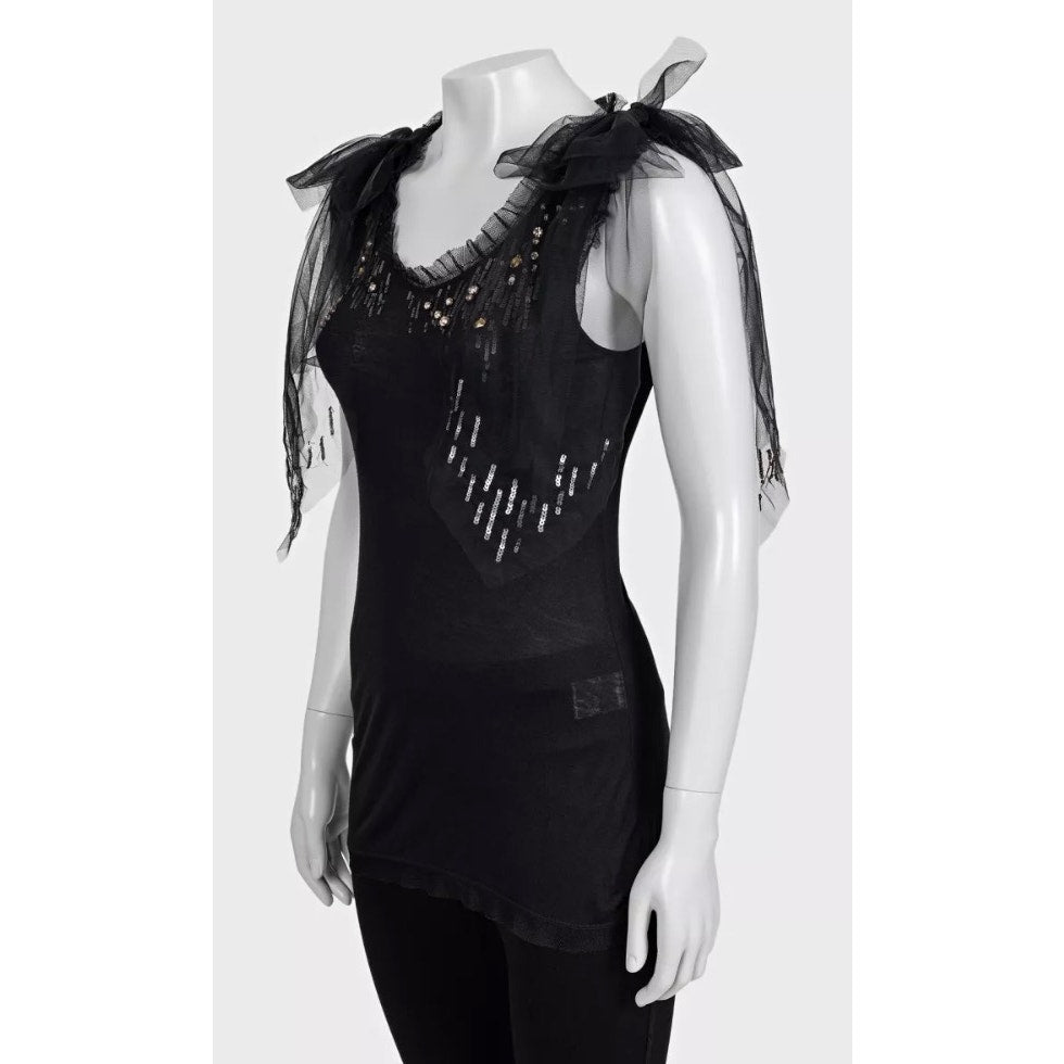 Valentino Black Lace & Sequin Tank Top Size US 6 pre-owned