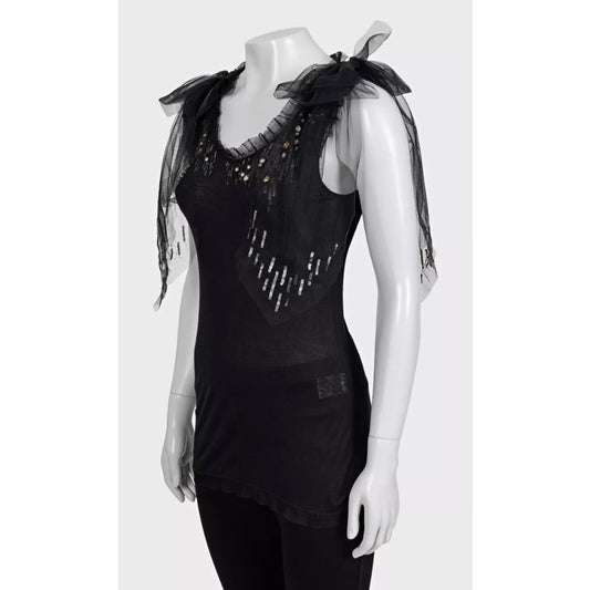 Valentino Black Lace & Sequin Tank Top Size US 6 pre-owned