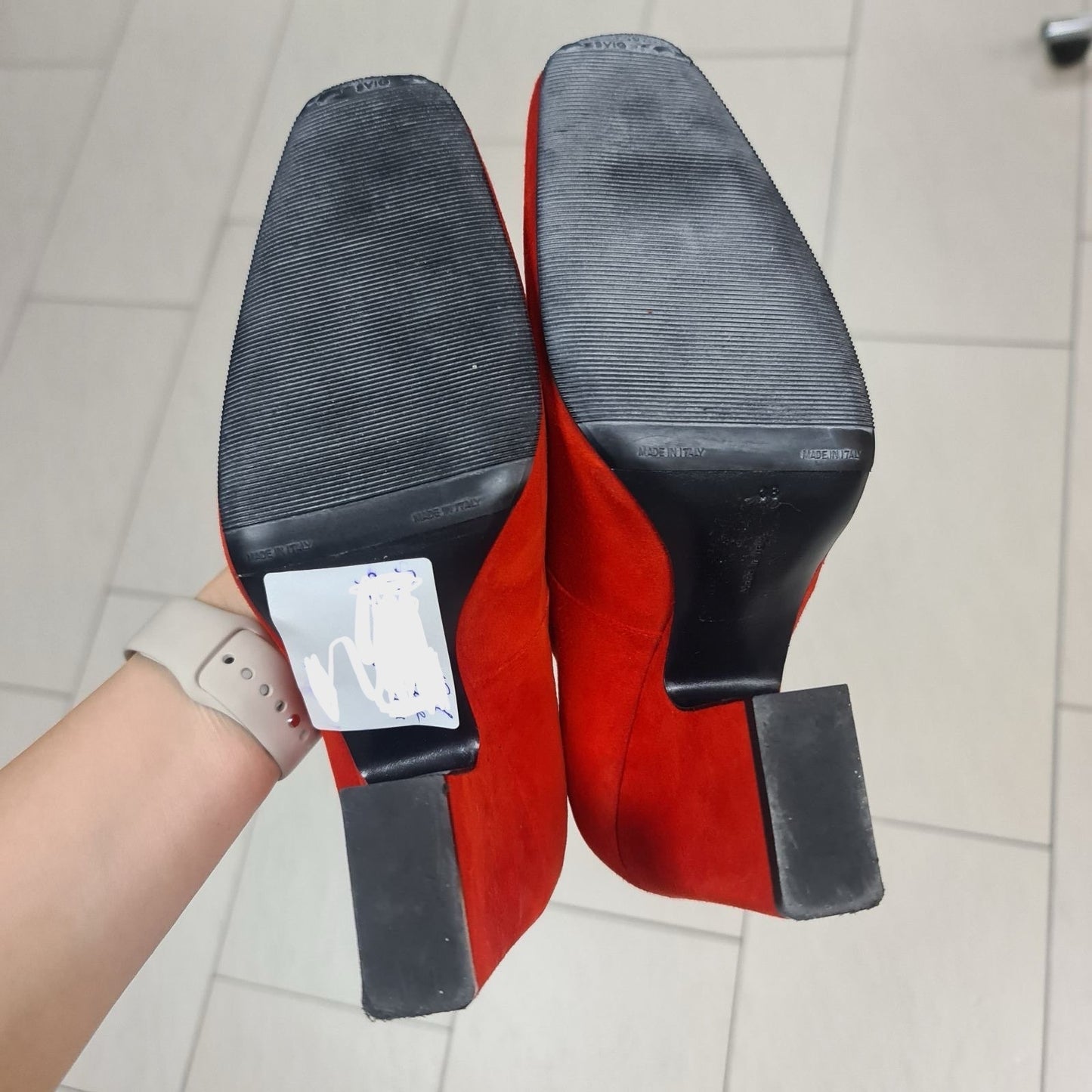 Celine Bright Red Suede Heels Pumps Sz.38 Pre-Owned