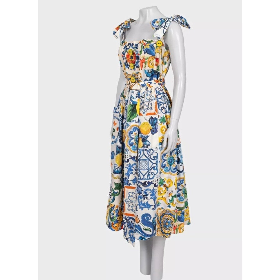 Dolce & Gabbana White Majolica Print Sundress Sz.42 Pre-owned