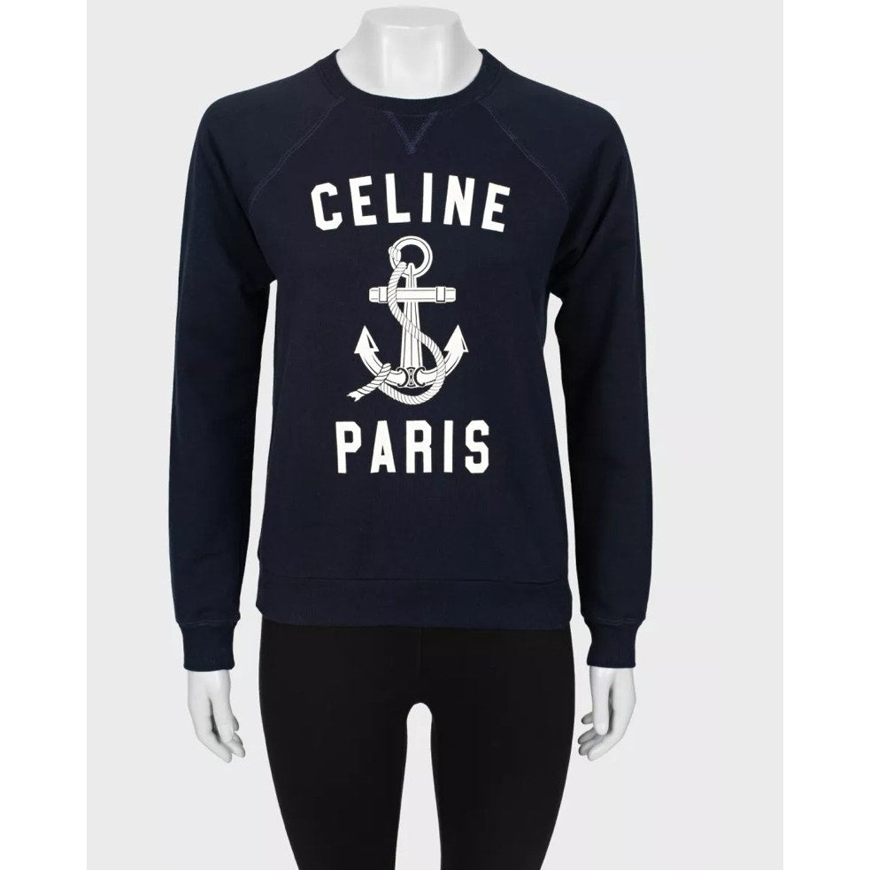 Celine Navy Logo Cotton-Cashmere Sweatshirt - Size XS Pre-owned