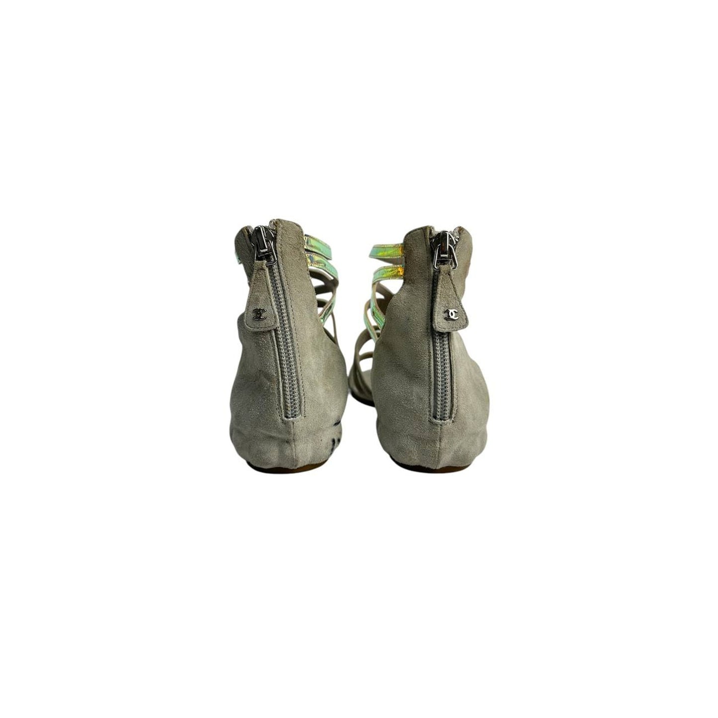 Chanel Suede Flat Multicolor Glossy Straps Sandals Sz.37 pre-owned