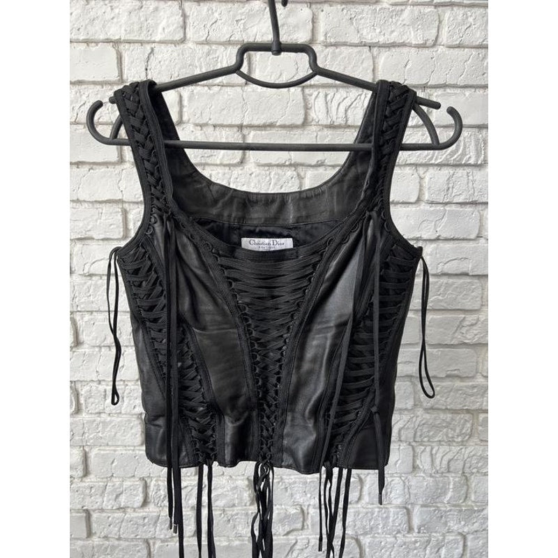 Christian Dior Vintage Black Lambskin Leather Top Sz.38 Pre-owned