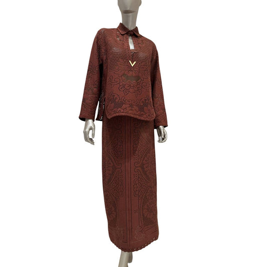 NWT Valentino Brown Laser-Cut Leather Two-Piece Set IT40 pre-owned