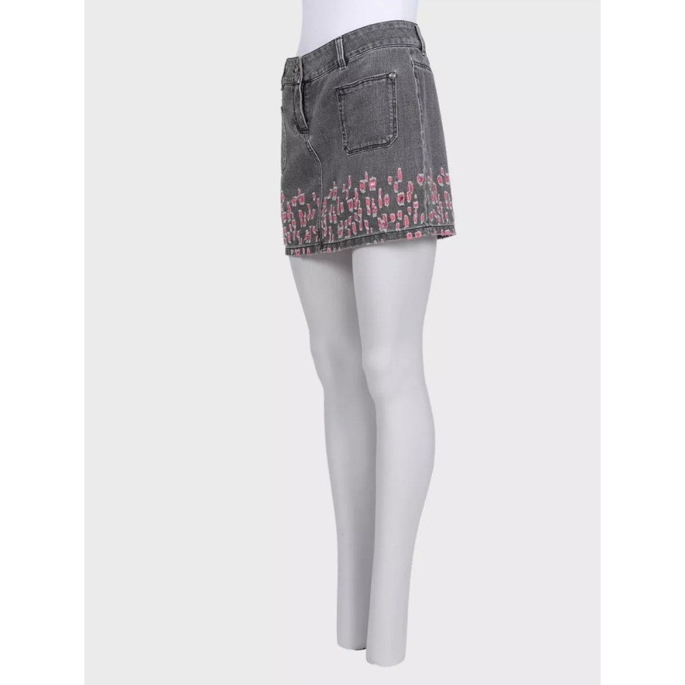 CHANEL Gray Distressed Denim Mini Skirt, FR 38 Pre-owned