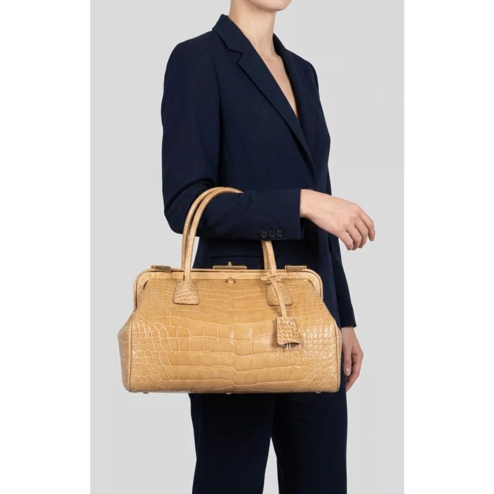 Prada Beige Leather Animal Print Handbag Pre-owned