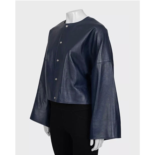 NWT Celine Blue Lambskin Leather Cropped Jacket Sz.38/M Pre-owned