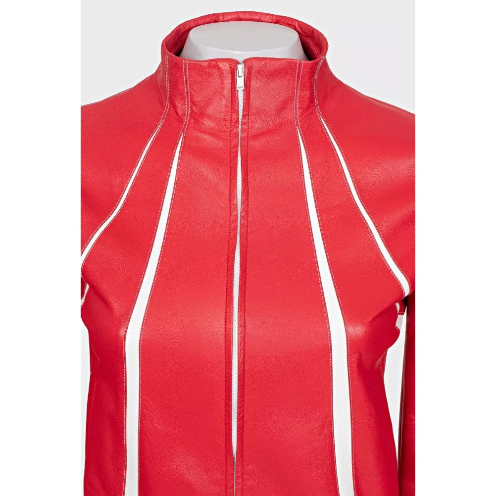 Valentino Red Leather Contrast Details Jacket Sz.42 Pre-owned