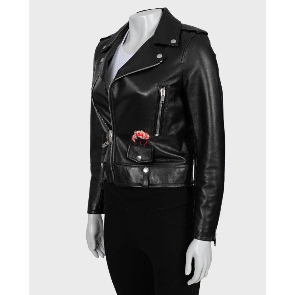 Saint Laurent Cropped Embroidered Leather Jacket Sz.38 M Pre-owned
