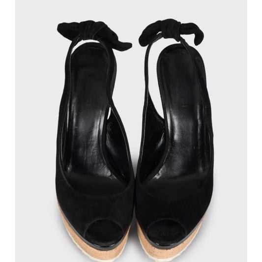 Gucci Black Suede Printed Wedge Sandals - EU 35 Pre-owned