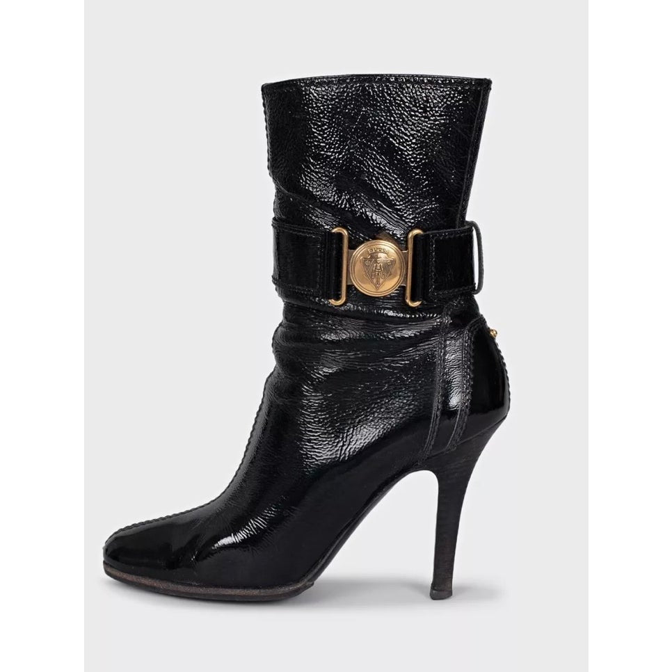 Gucci Black Patent Leather Knee High Boots EU 39 Pre-owned