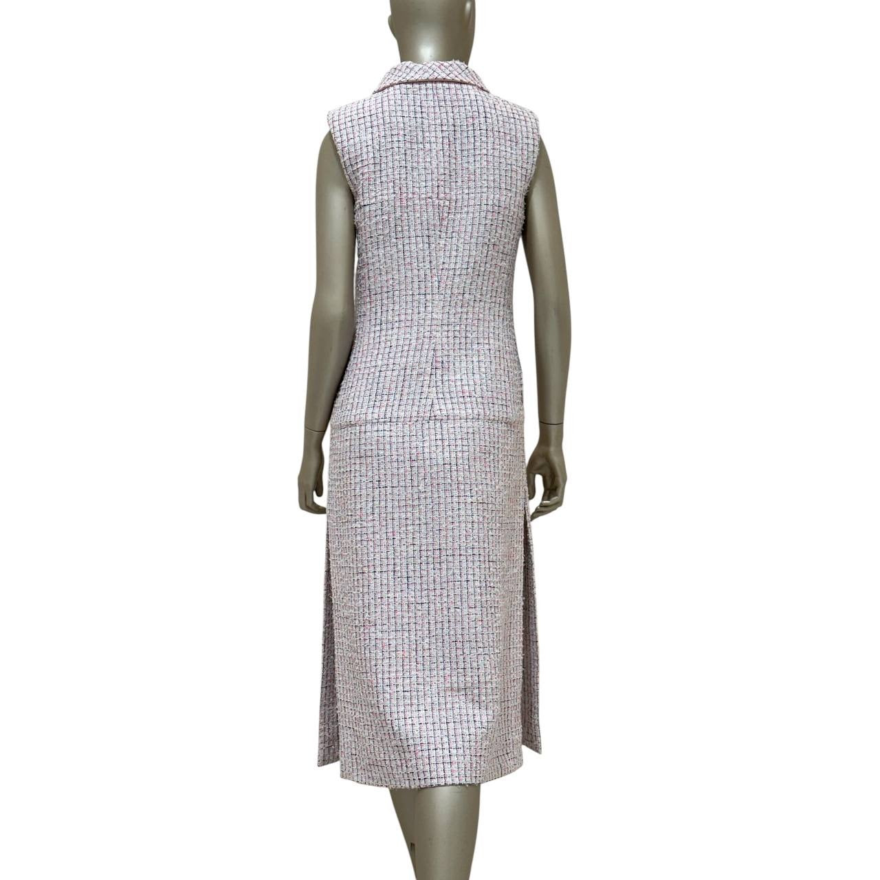 CHANEL Light Pink & White Fantasy Tweed Dress Sz.38 pre-owned