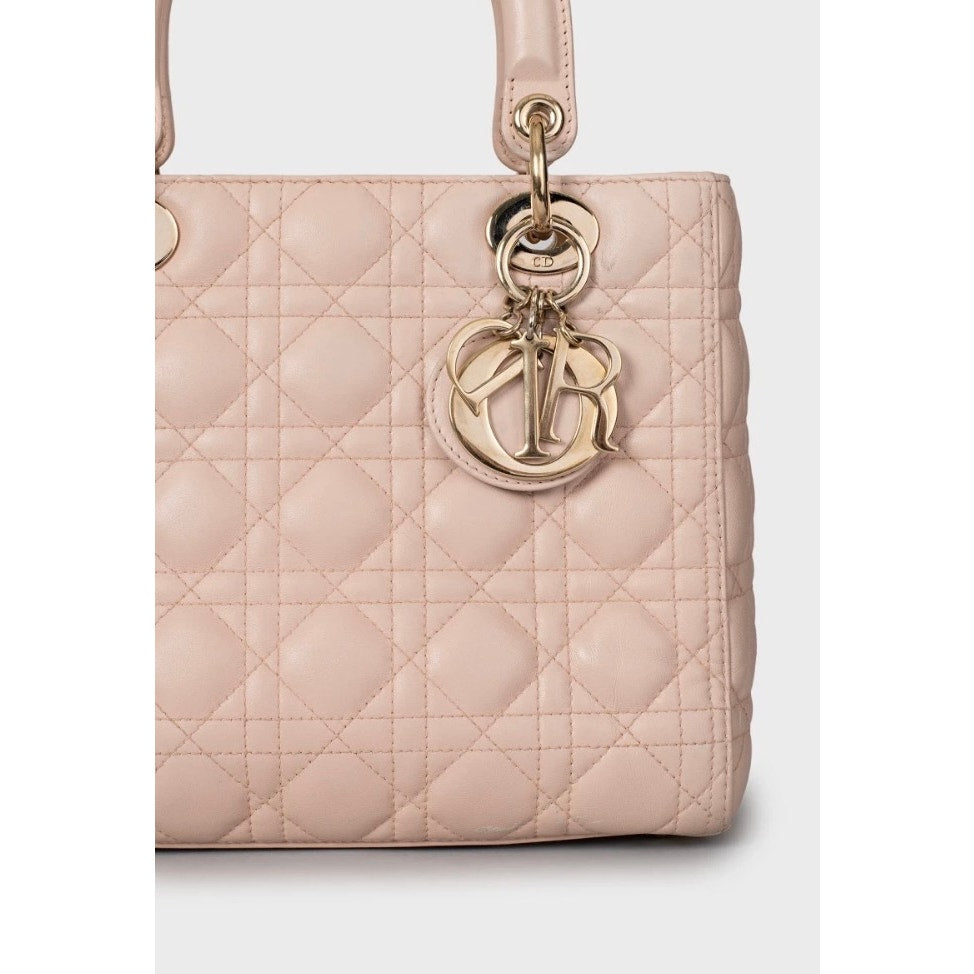 Lady Dior Medium Pink Leather Handbag Pre-owned