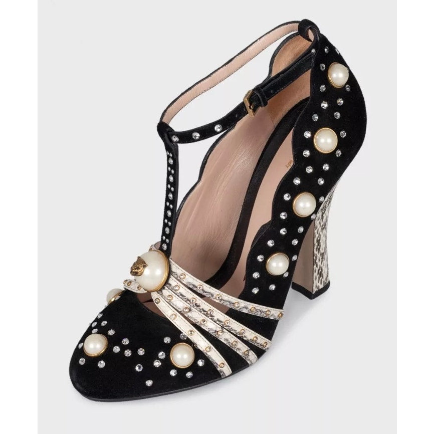 Gucci Ofelia Black Suede Heels - Size 38.5 pre-owned