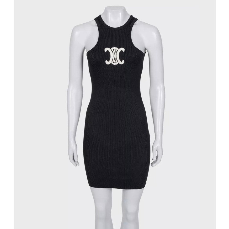 Celine Black Logo Bodycon Silk Blend Dress - Size M Pre-owned