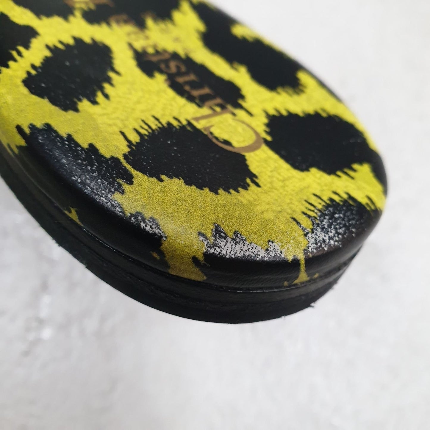 Dior Dway Slide Sandals Lime Pop Leopard Print Sz.38 pre-owned