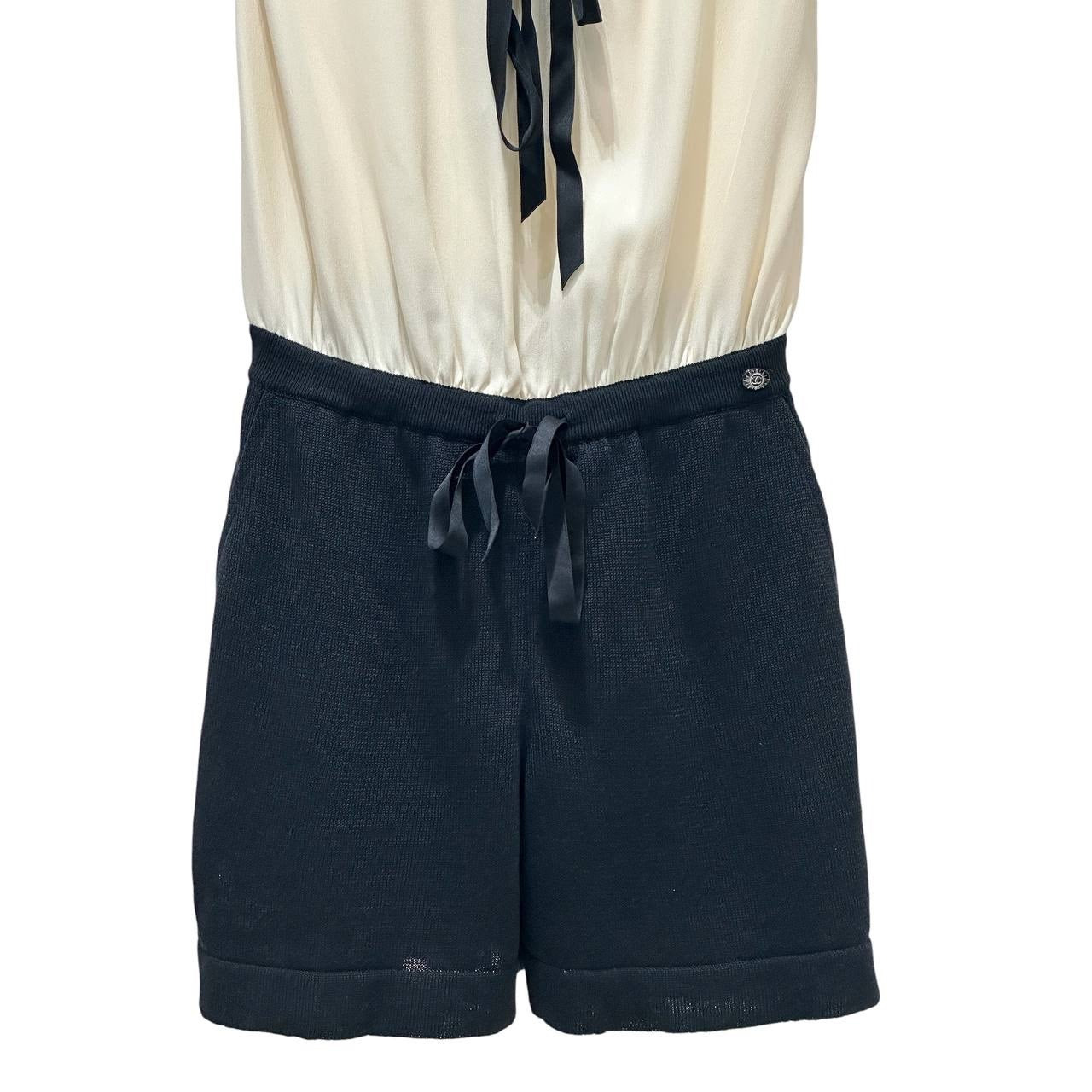 CHANEL Cream & Black Signature Playsuit Mini Jumpsuit Sz.38 pre-owned