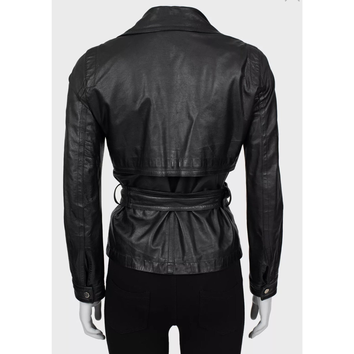 Gucci Black Leather Belted Jacket - Size IT40 / S Pre-owned