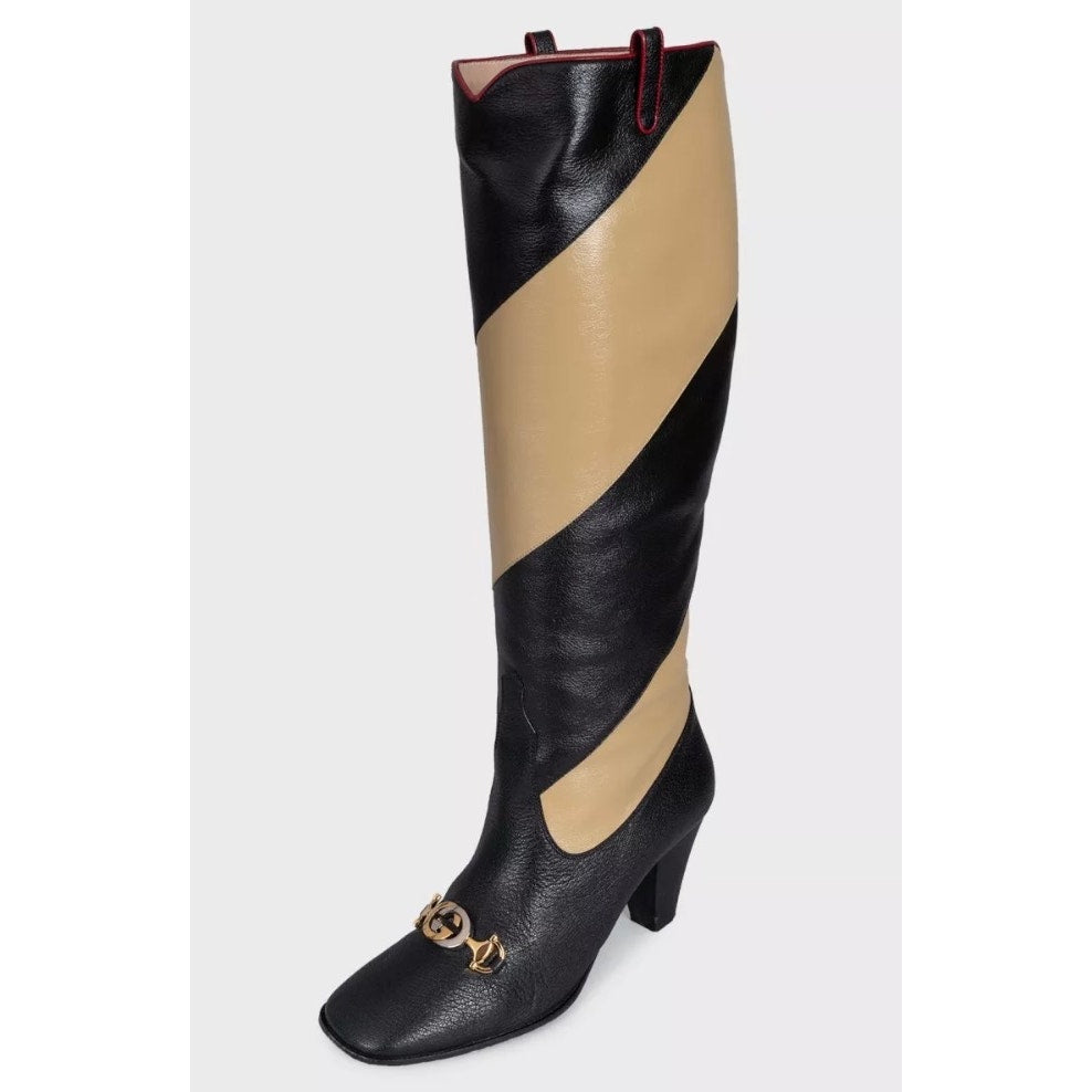 Gucci Multicolor Striped Leather Wedge Boots Sz.38 Pre-owned
