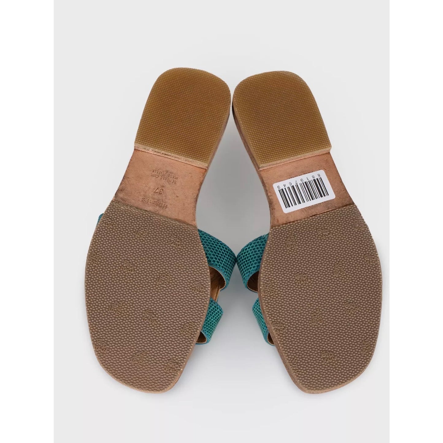 Hermès Oran Green Lizard Prinr Lambskin Leather Sandals - Size 37 Pre-owned