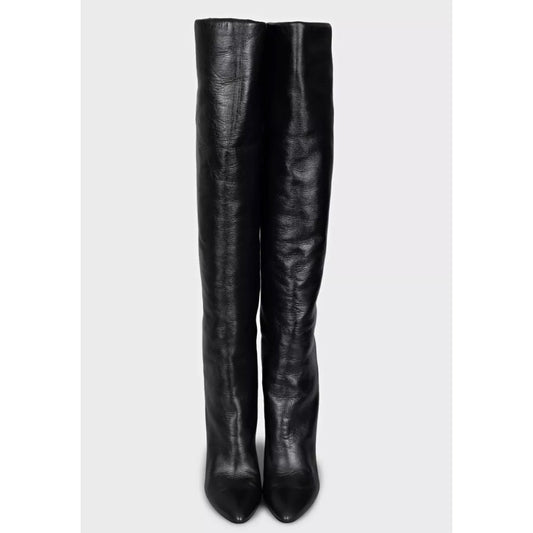 Saint Laurent Black Leather Over-the-Knee Boots Sz.39.5 Pre-owned