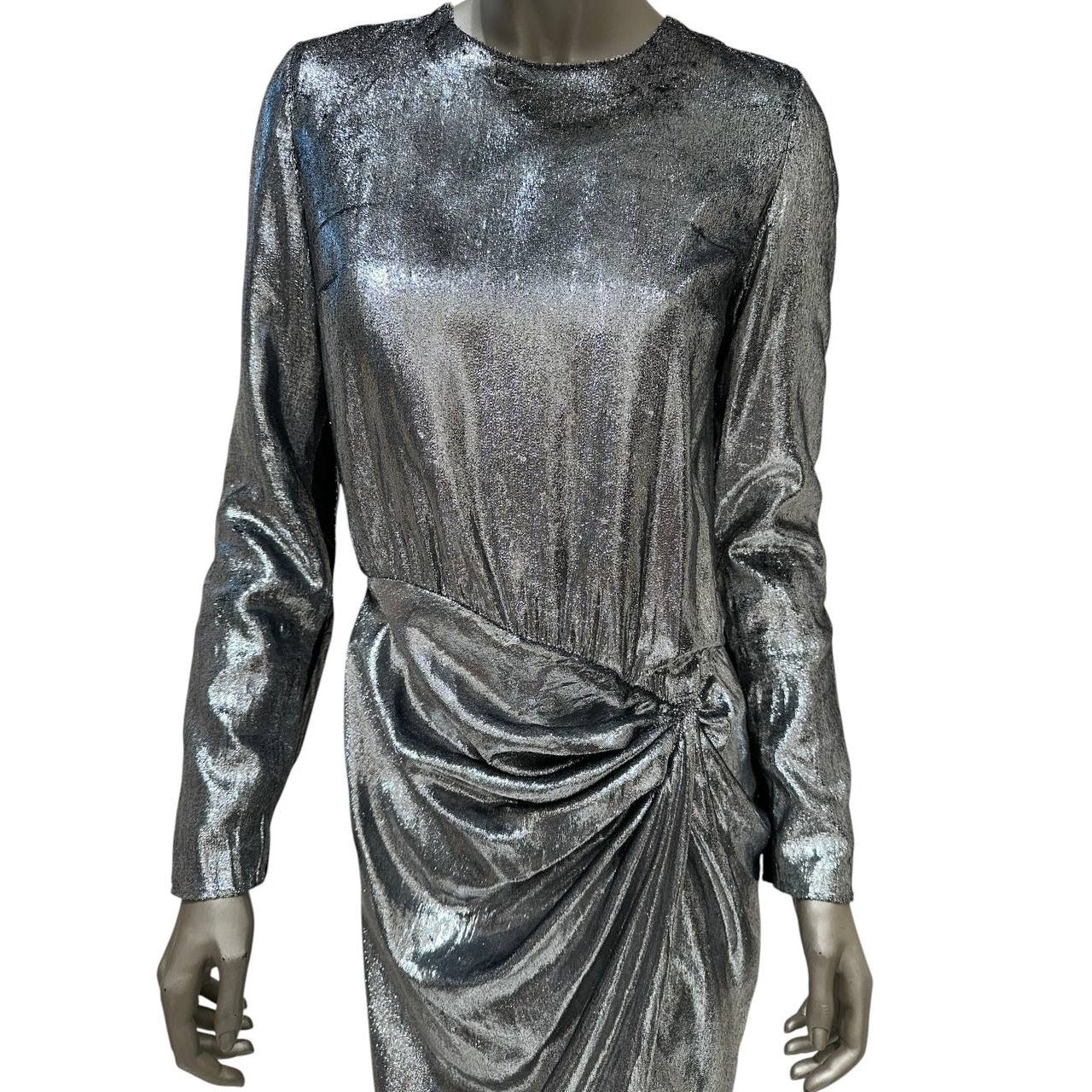 Saint Laurent Metallic Printed Midi Dress - Size 38 pre-owned