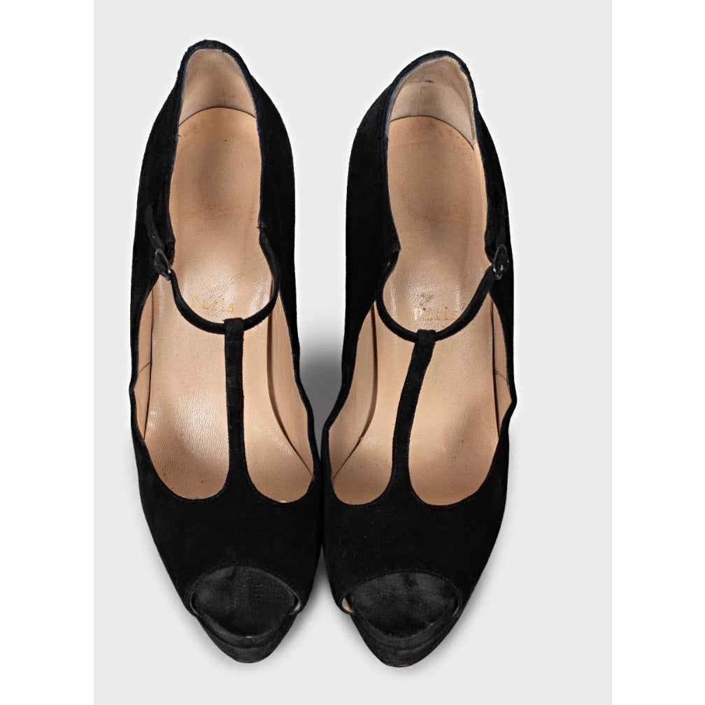 Christian Louboutin Black Suede Open-Toe Stiletto Heels Size 40 Pre-owned
