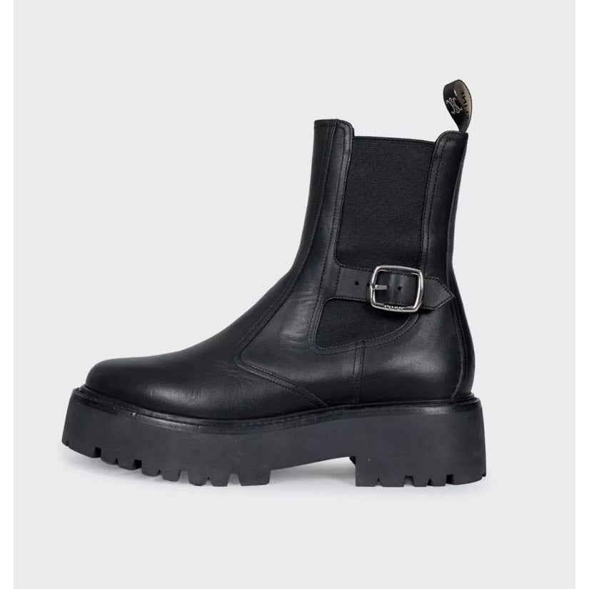 Celine Black Leather Boots with Silver Buckle - EU 39 Pre-owned
