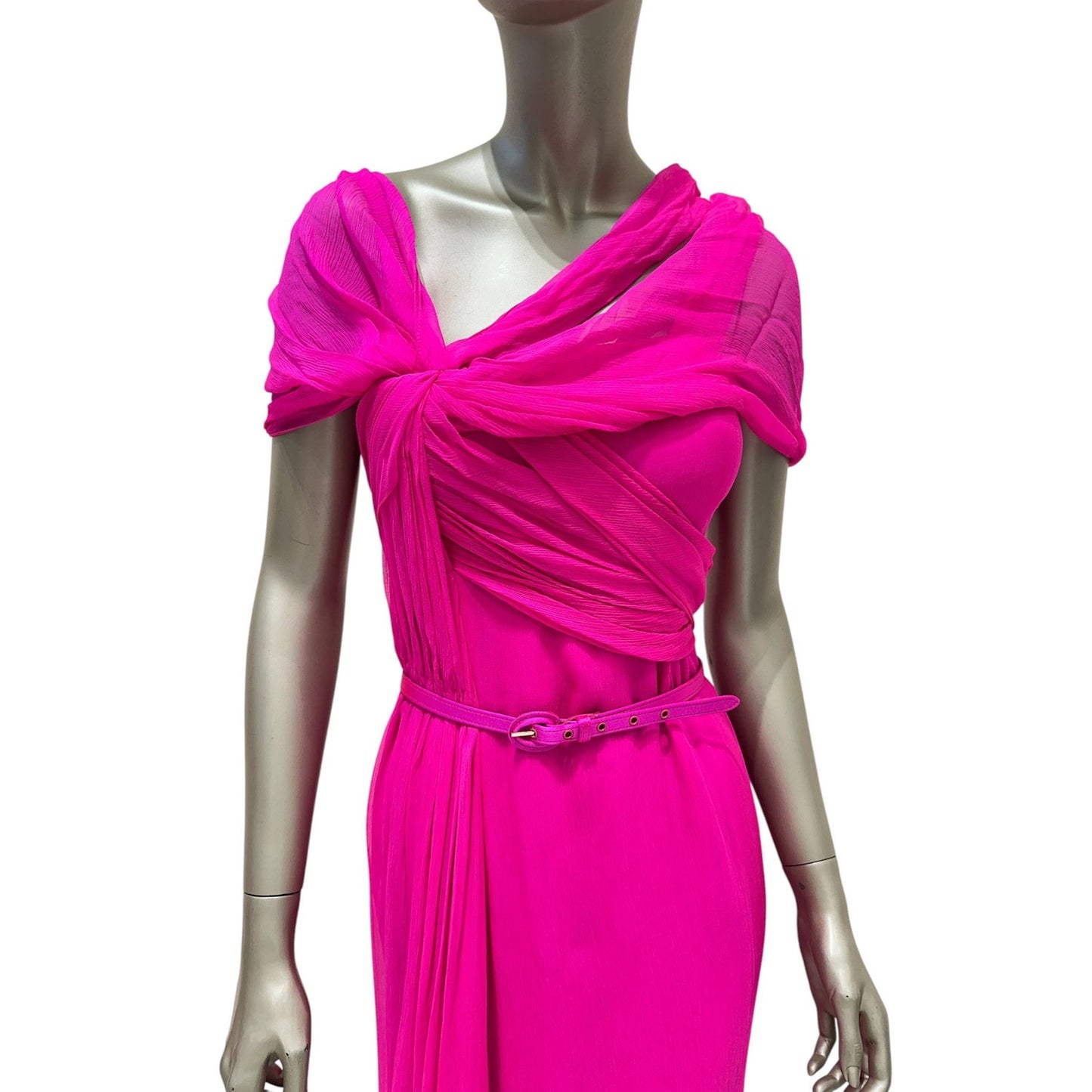 Oscar de la Renta Fuchsia Silk Draped Evening Gown Dress Sz.4/S Pre-owned