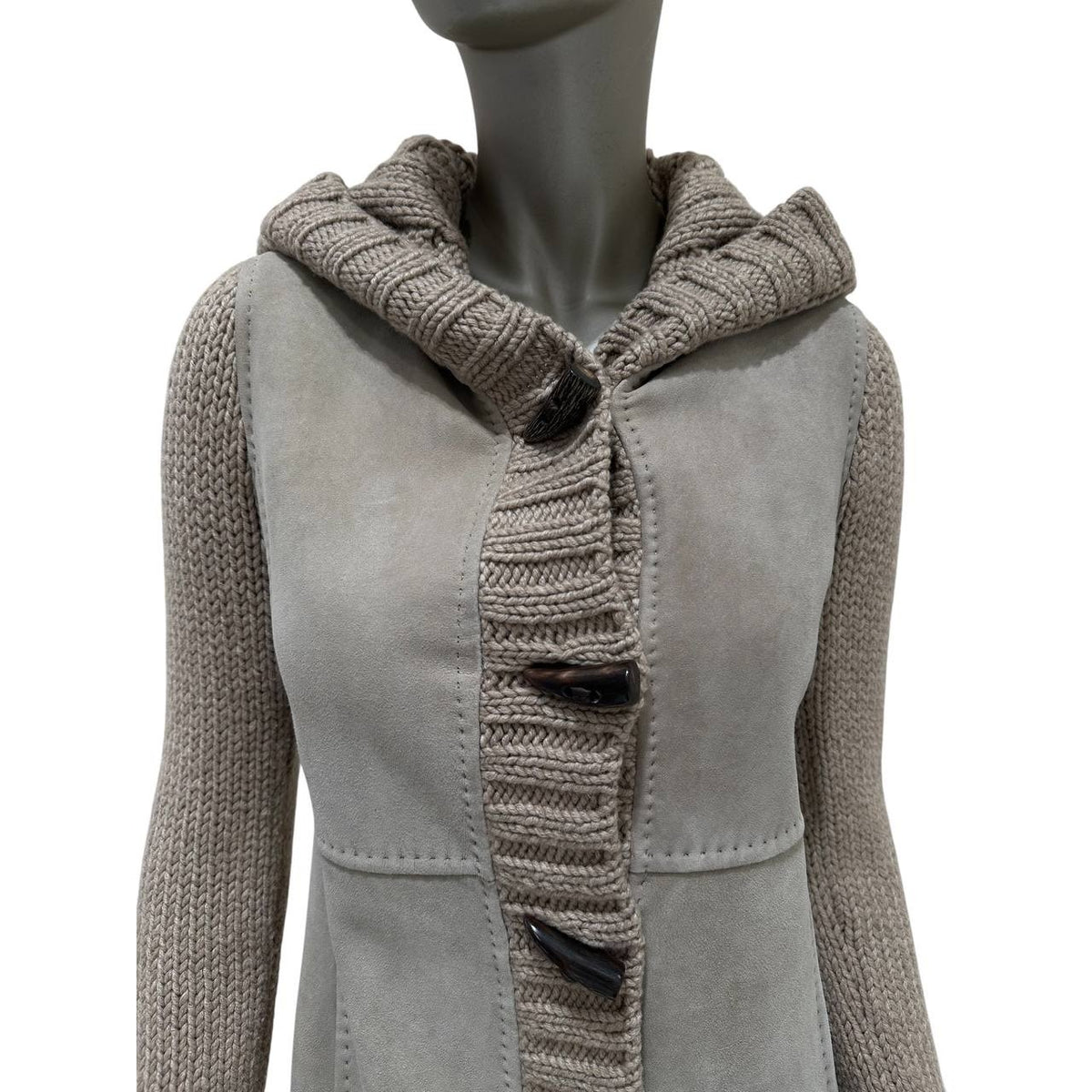 Loro Piana Shearling Cashmere Knit Hooded Jacket Cardigan- 38 Pre-owned