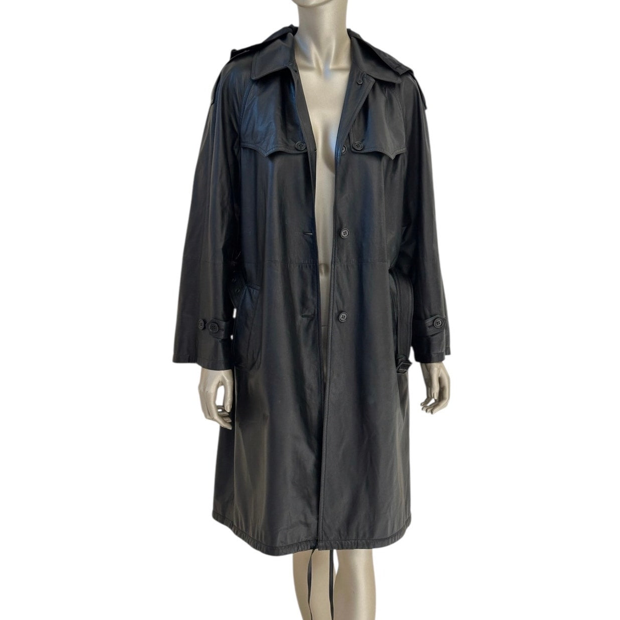 Prada Black Leather Trench Coat with Detachable Hood - IT 40 Pre-owned