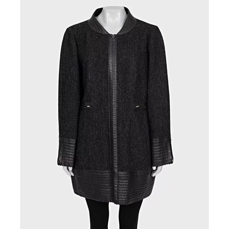 Chanel Black Straight Silver Hardware Coat Sz.XL Pre-owned
