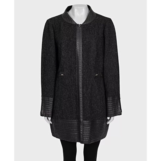 NWOT Chanel Black Straight Silver Hardware Coat Sz.XL Pre-owned