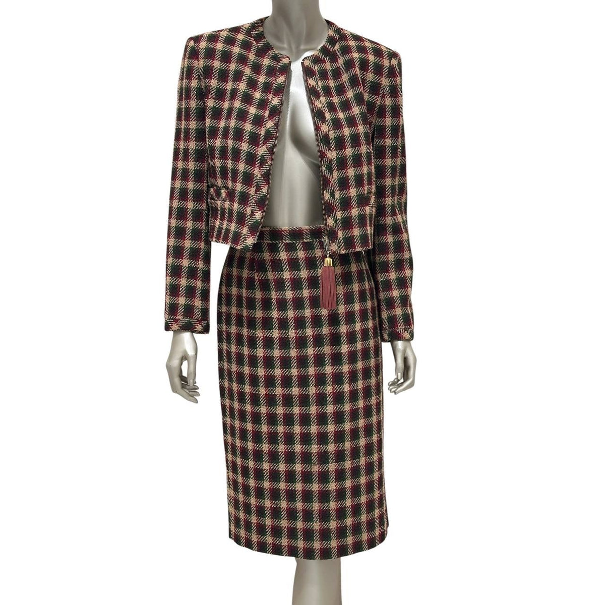 Valentino Miss V Vintage Wool Tweed Skirt Suit Sz.42/8 Pre-owned