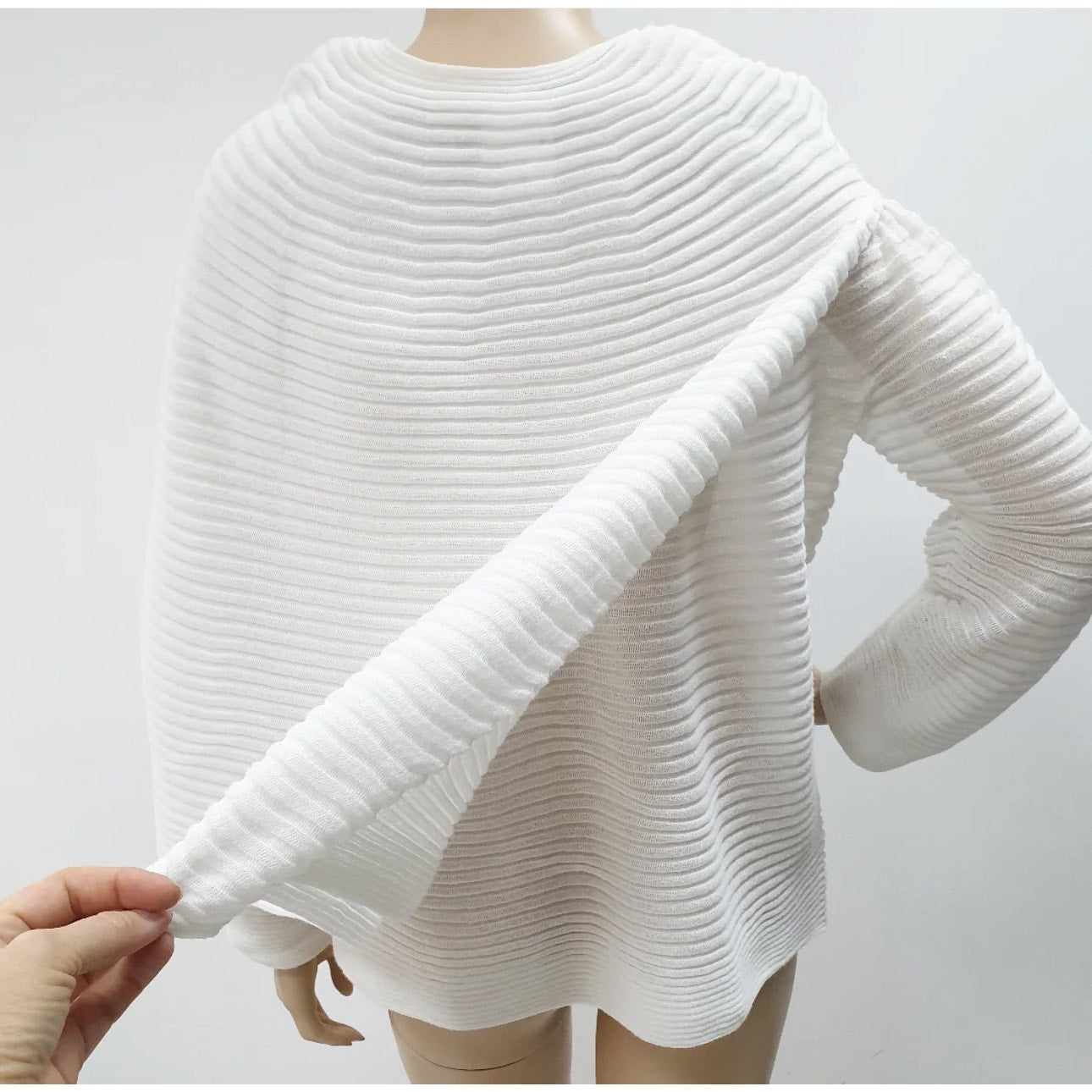 CHANEL Jewel Button Brooch Pin Ottoman Open Knit Stripe Shoulder Tie Sweater Top Sz.48 Pre-owned