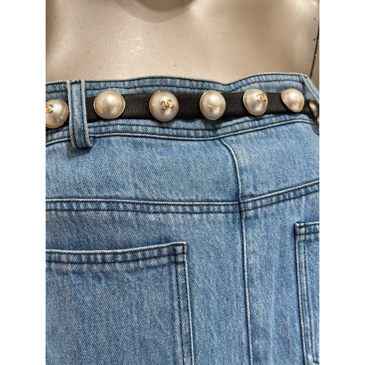 Chanel 2013 Strapless Denim Pearl Belt Dress with Sz. 38 pre-owned