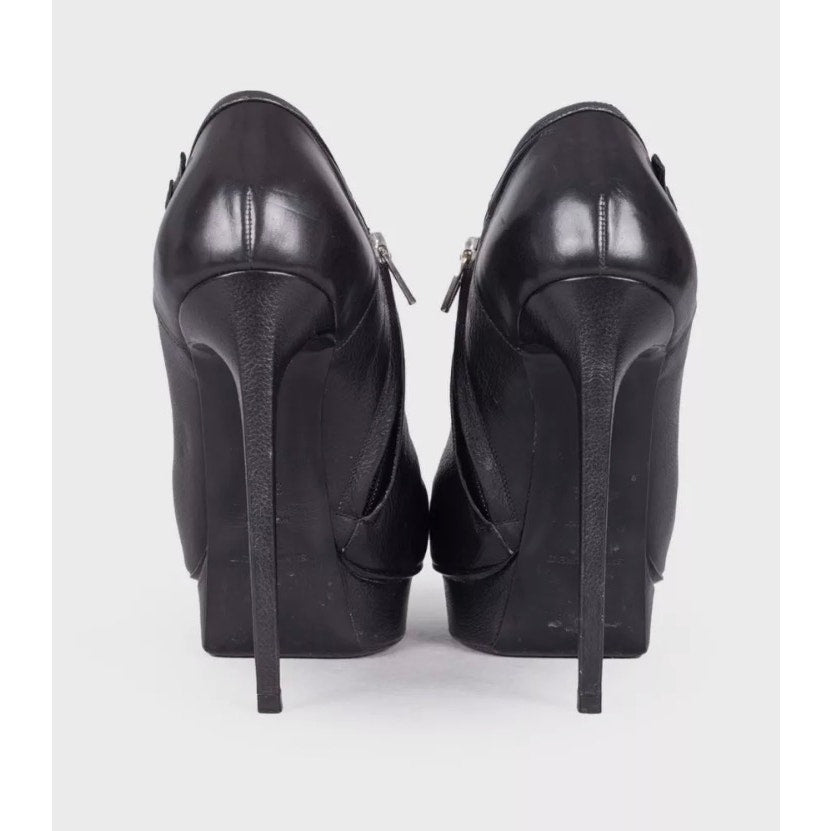Saint Laurent Black Leather Rhinestone Ankle Boots Sz.39.5 Pre-owned