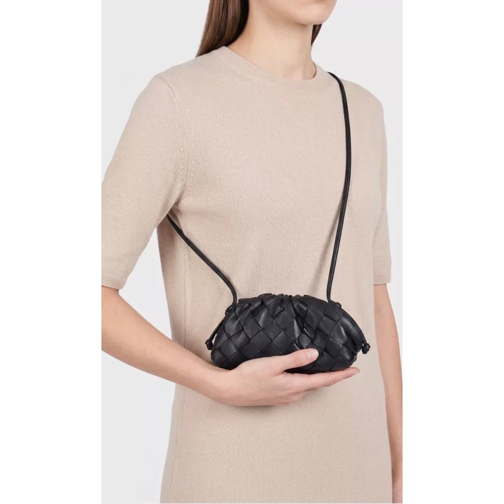 Bottega Veneta Black Intrecciato Leather Mini Pouch Bag Pre-owned