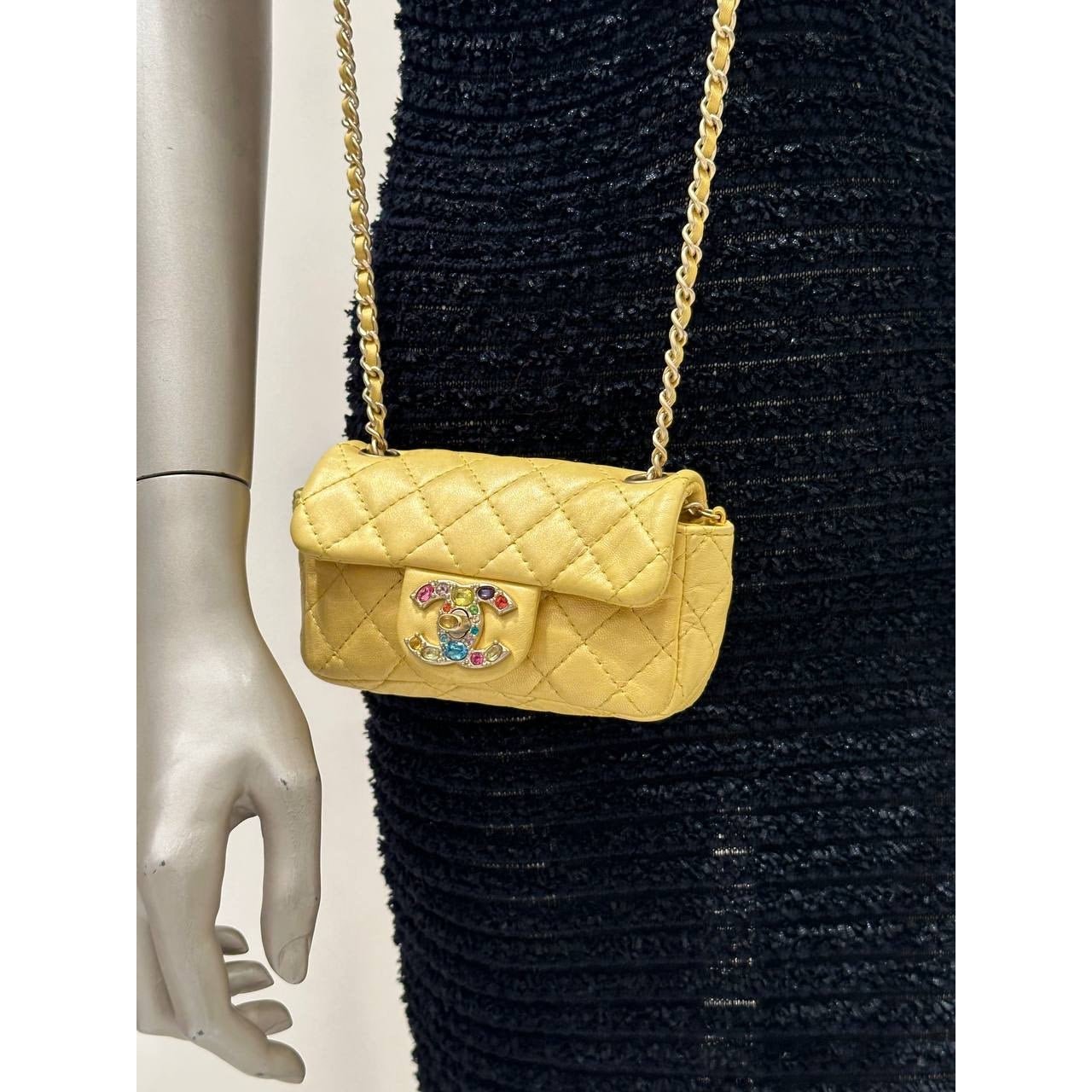 Chanel Iridescent Yellow Lambskin Extra Mini Jewel Flap Bag Pre-owned