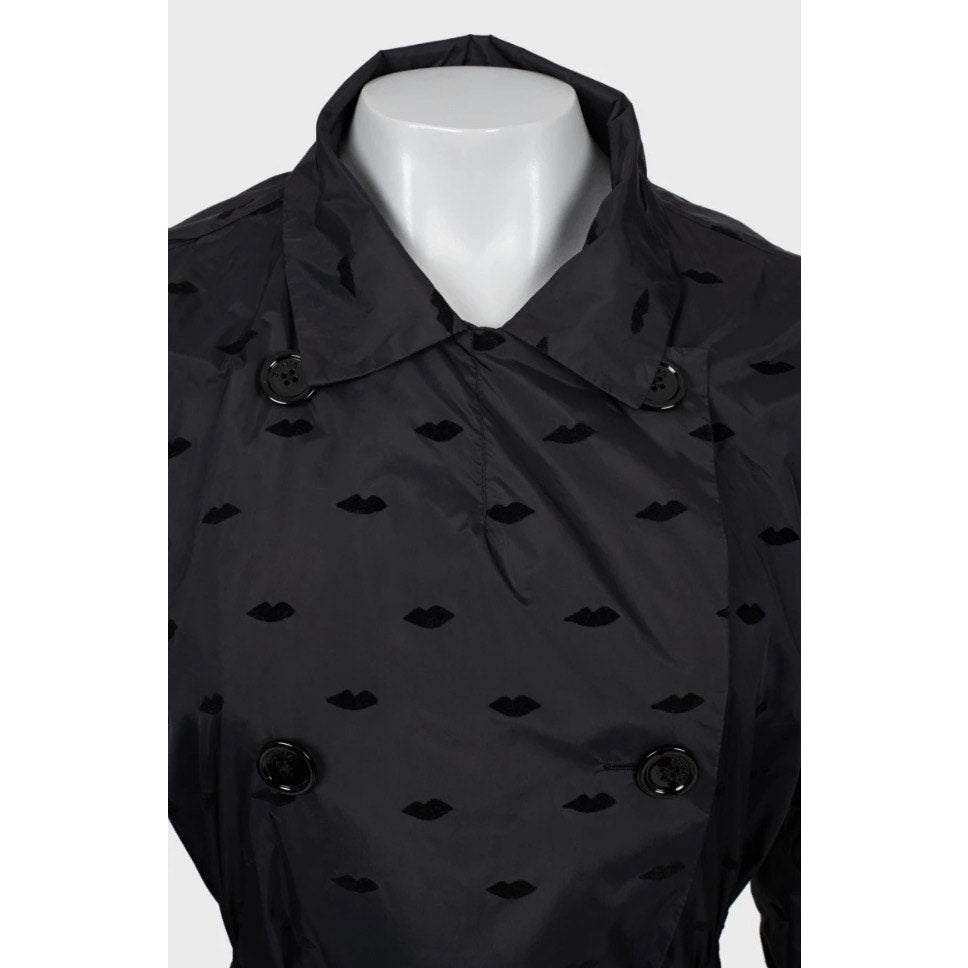 Sonia Rykiel Black Textured Belted Trench Coat Sz.40/L Pre-owned