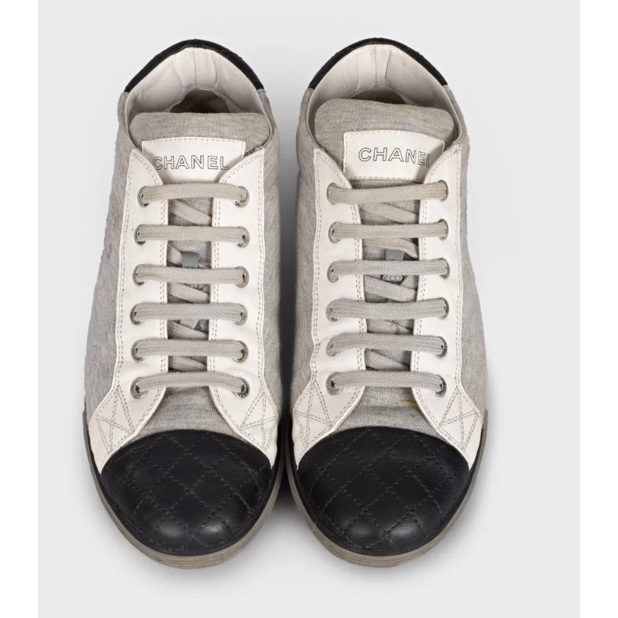 Chanel Grey Textile Leather Toe Sneakers  EU 37 Pre-owned
