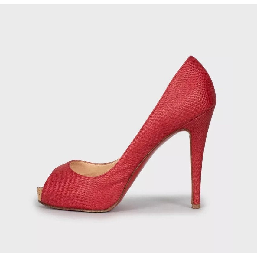 Christian Louboutin Red Open-Toe Textile Pumps 38.5 Pre-owned