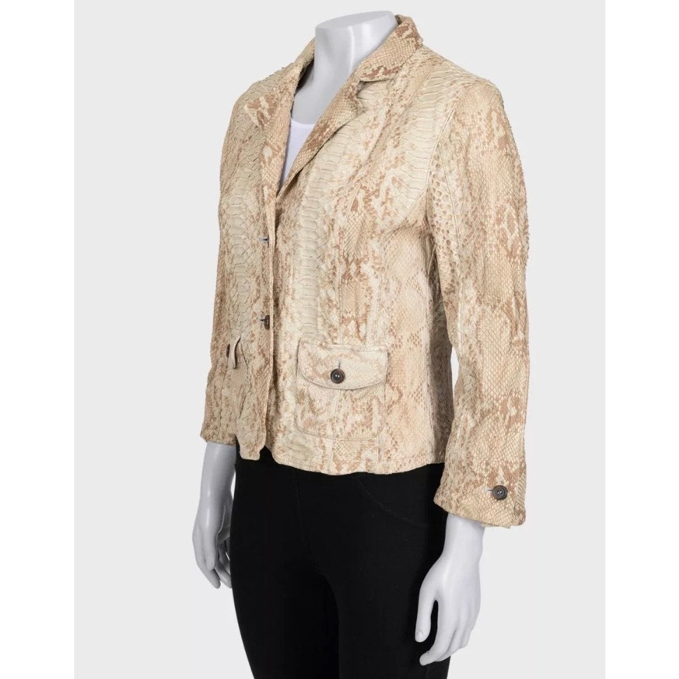 Prada Beige Lambskin Leather Fitted Jacket L