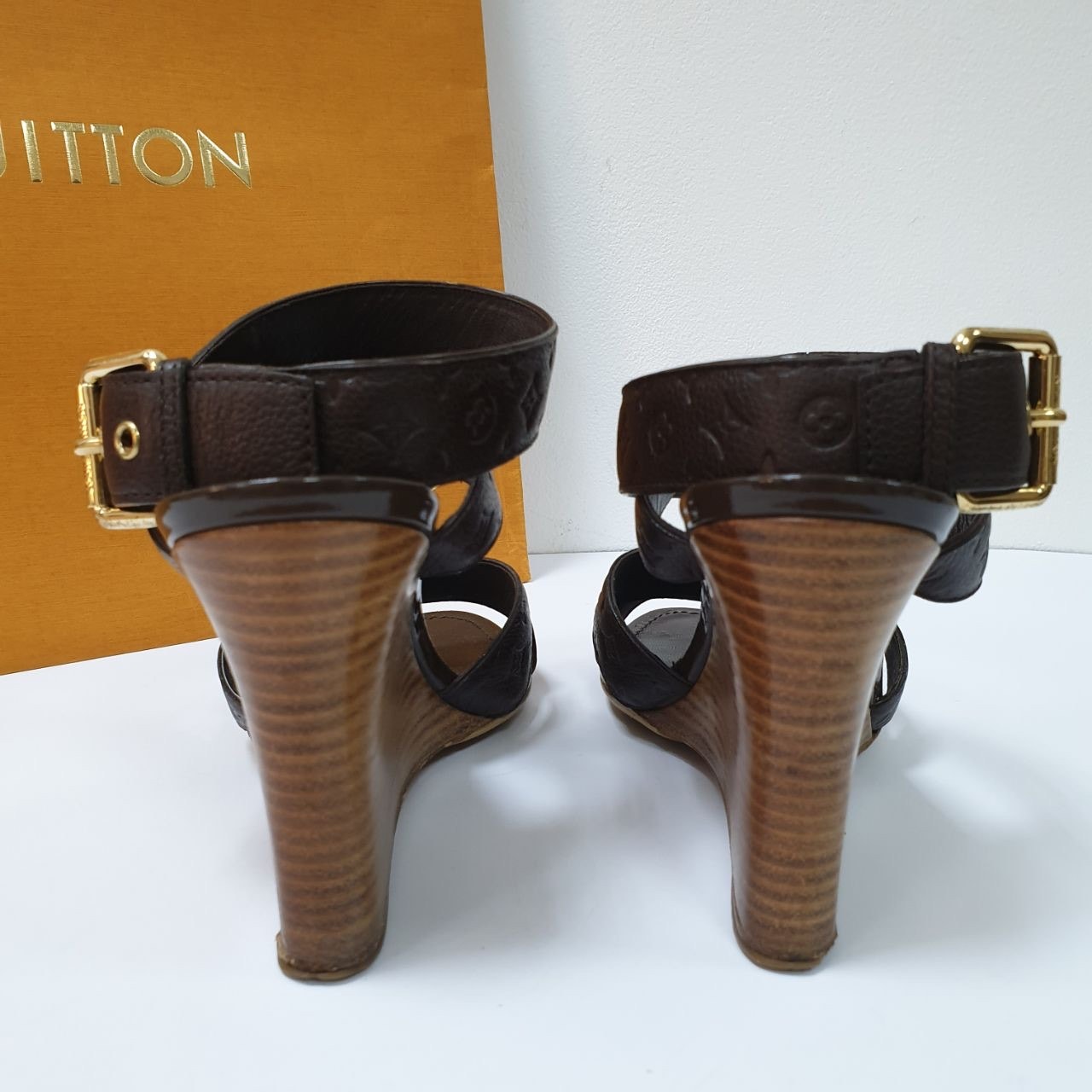 Louis Vuitton Brown Monogram Leather Kalahari Wedge Sandals Sz.37 Pre-owned